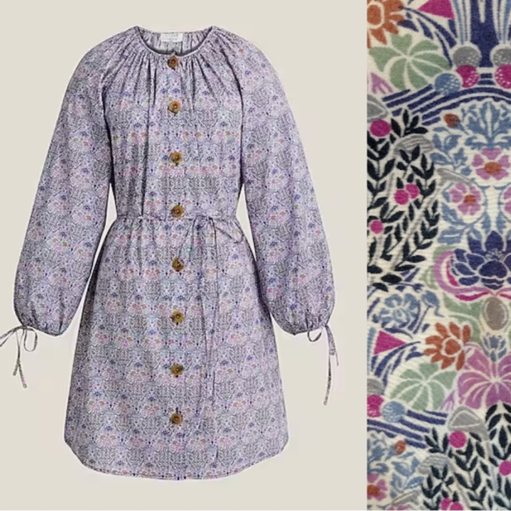 J. Crew Tie-Sleeve Button-Front Shirt Dress in Liberty® Club Nouveau Floral